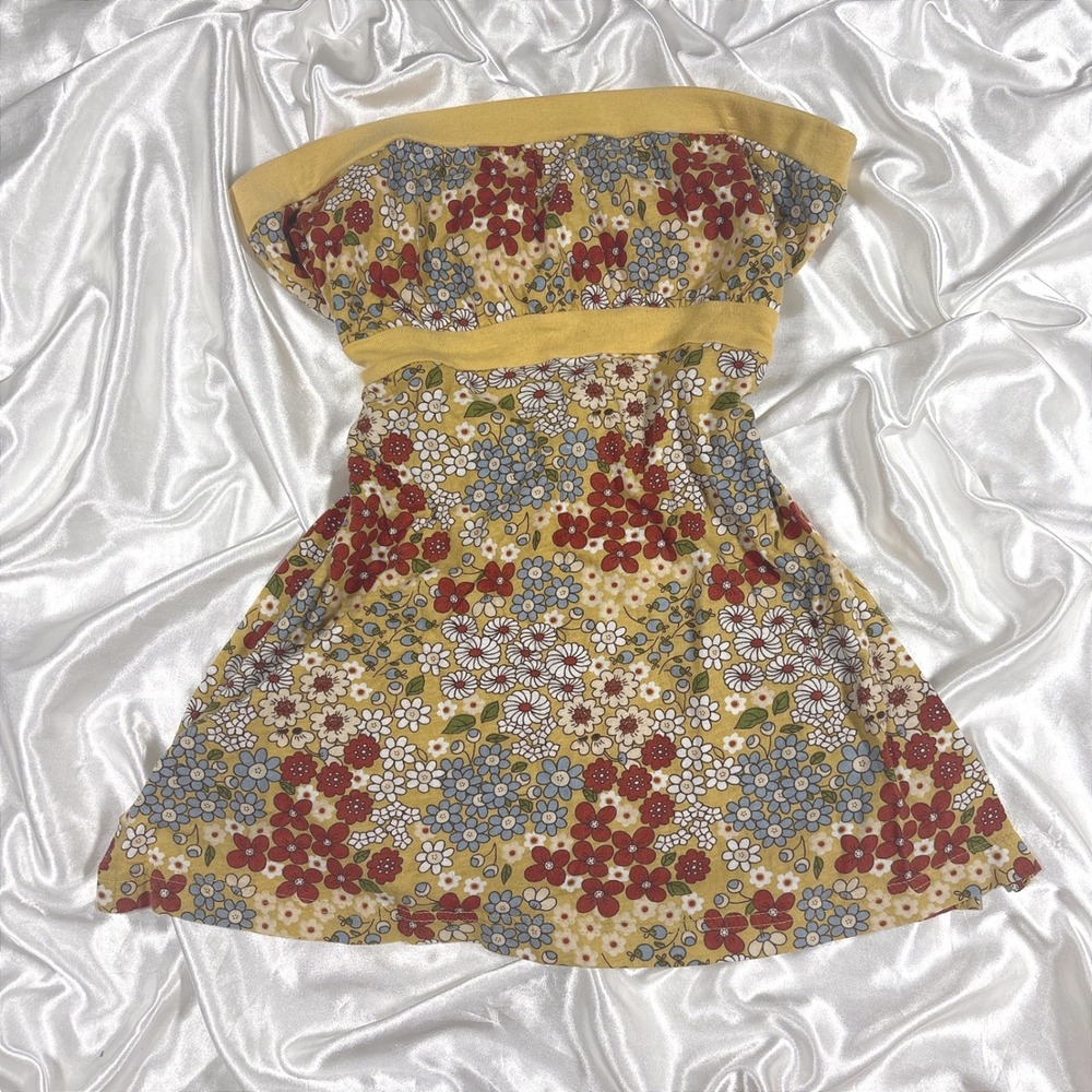 y2k Tube Top Yellow Excellent Floral Strapless Babydoll Self Esteem XL